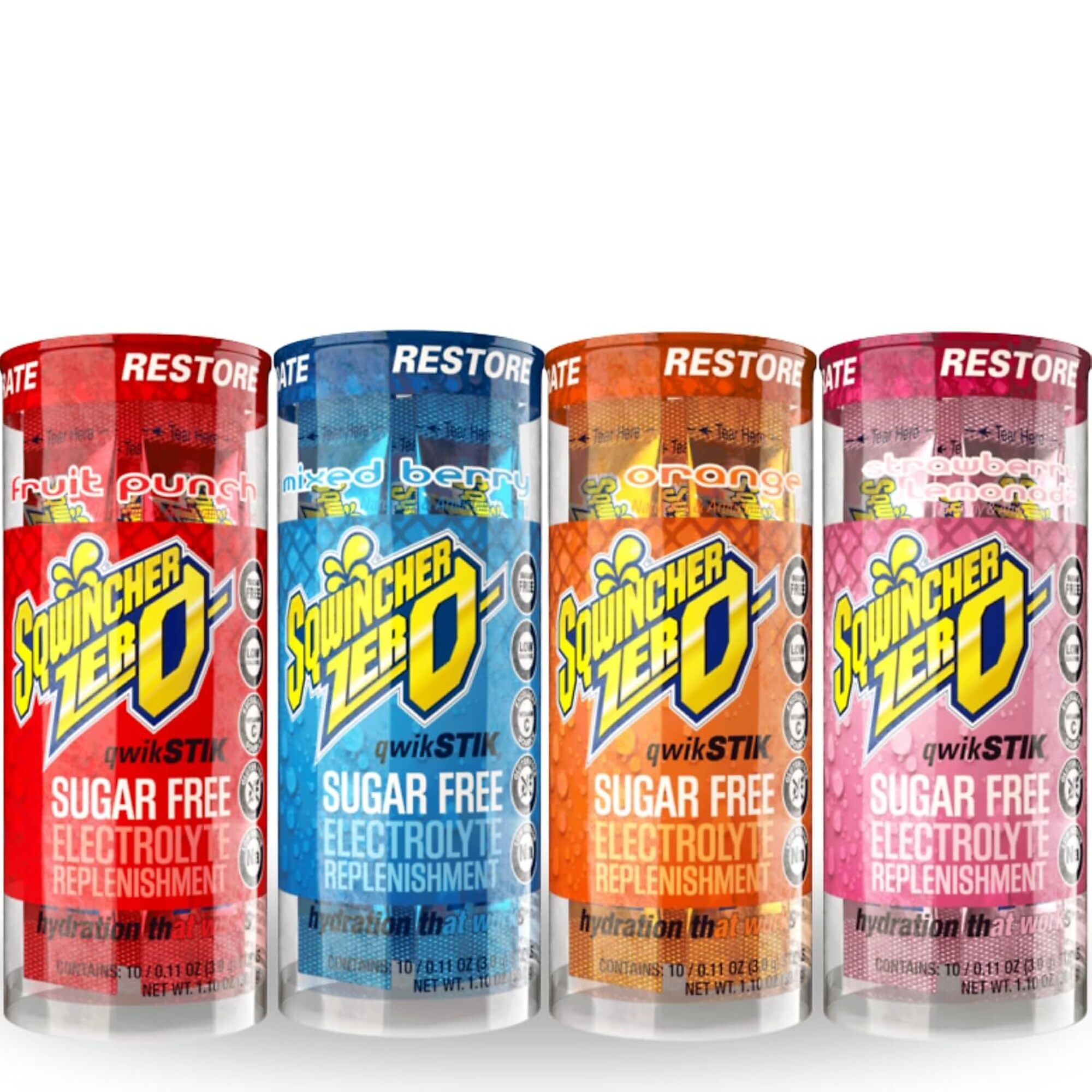 Sqwincher Zero Qwik Stik Sugar Free Electrolyte Powdered Beverage Mix, Assorted Flavors, 40 Count